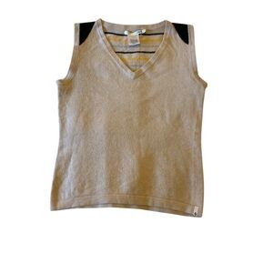 Lija Cream Lambswool-blend Golf Sweater Vest with V-neck and Striped Back | M